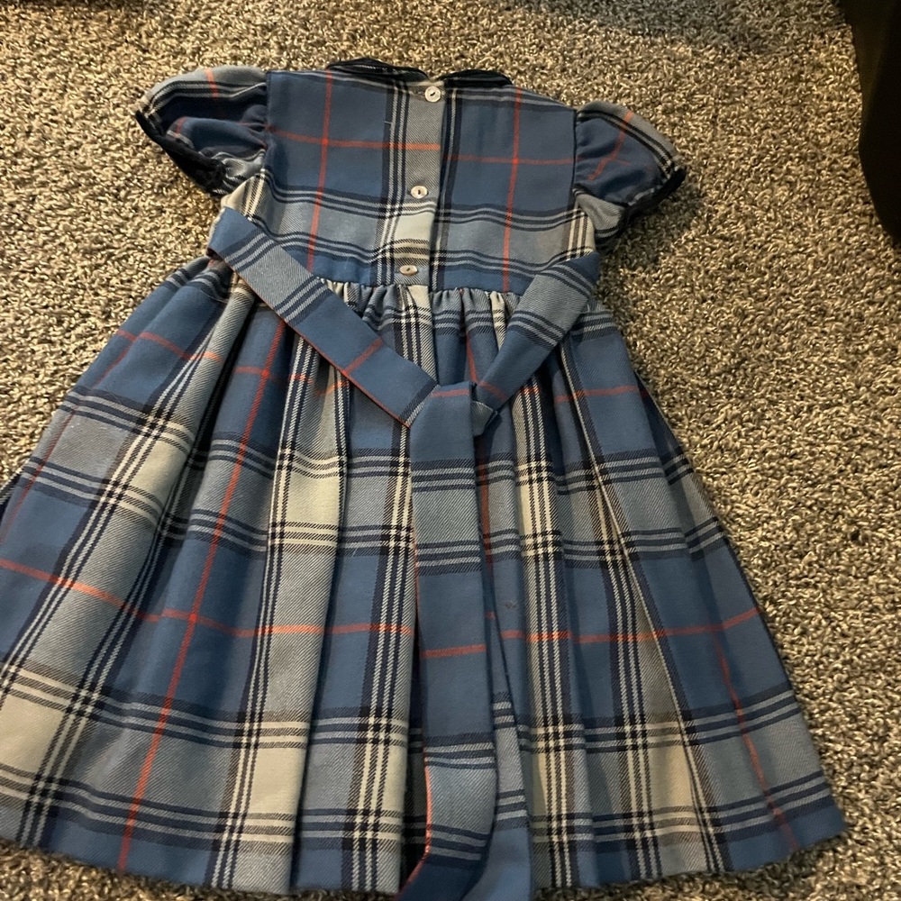 Papo d’anjo blue plaid dress size 4 velvet collar lined short sleeve - Picture 2 of 3